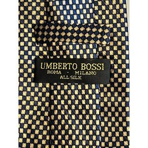 UMBERTO BOSSI | Navy and Cream Squares Geometric Shape Silk Neck Tie